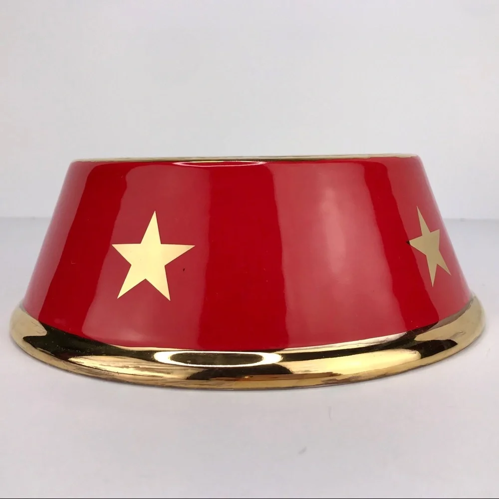 MOSHIQA Red Wonder Woman Dog Bowl Dish Ceramic WW84 22kt Gold Star Christmas